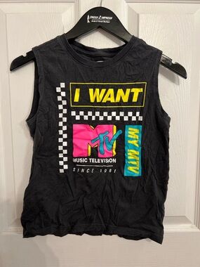 Old Navy Black Tank with Neon MTV Graphic